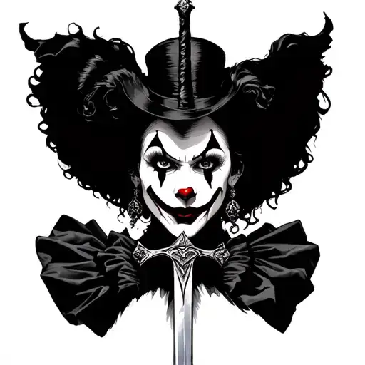 Gothic Clown Woman Holding A Sword