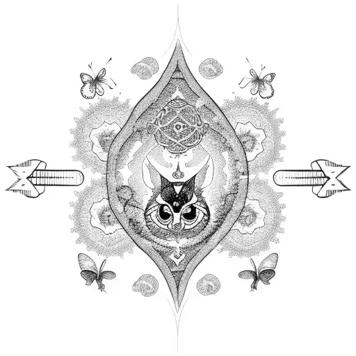 A Blackwork Tattoo Featuring A Path Of Butterflies Leading To A Veterinary Symbol