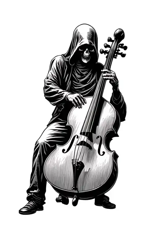 Standing Reaper Playing Upright Bass