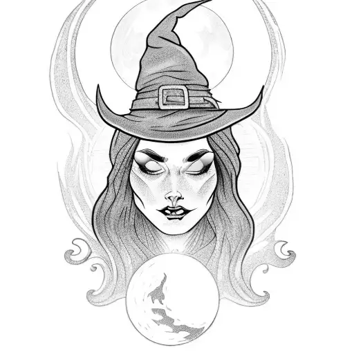 A Witch Casting A Spell Under A Black Moon