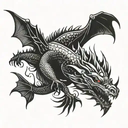 A Stylized Dragon Silhouette Integrated With Scuba Diving Equipment Like Fins And A Mask