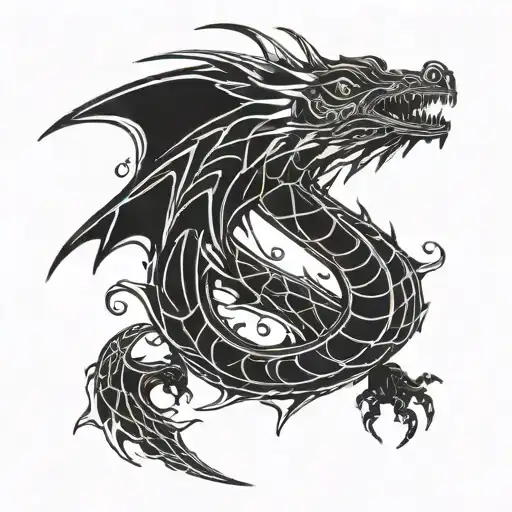 A Stylized Dragon Silhouette Integrated With Scuba Diving Equipment Like Fins And A Mask
