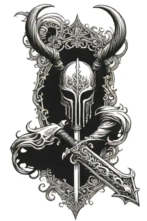 Hollow Knight Sword With A Helmet With 2 Horns And A Dark Ornamental