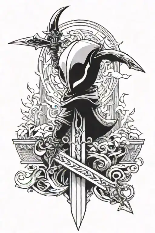 Hollow Knight Sword With A Helmet With 2 C Escher Staircase
