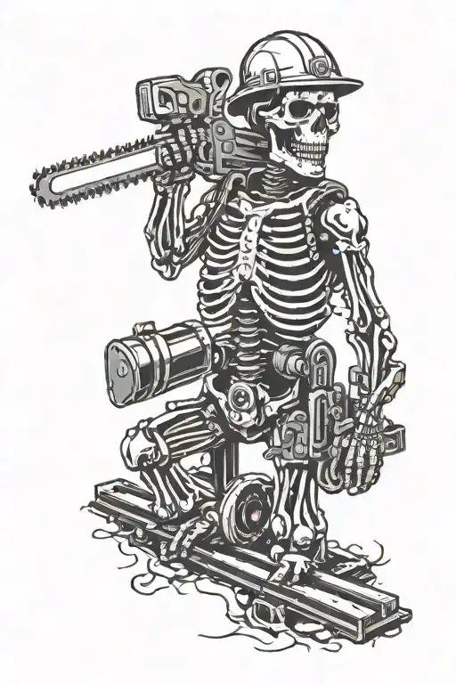 Skeleton With Hard Hat Holding Chainsaw