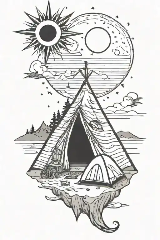 Beach Sun And Camping At Night