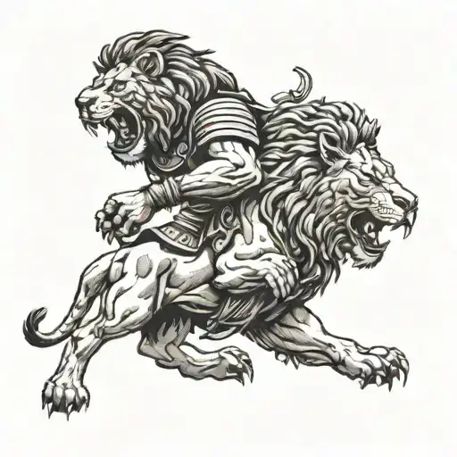 Roman Soldier Fighting Off A Large Lion Wearing