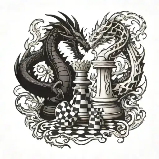 Dragon-themed Chess Pieces Battling On A Chessboard