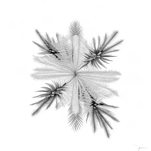 Fine Line A Palm Tree And A Pine Tree Intertwined Together