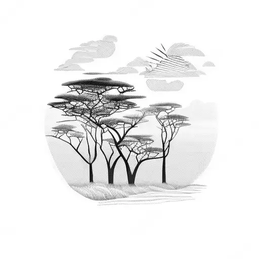 African Safari Sunset With Trees Birds And A Zebra