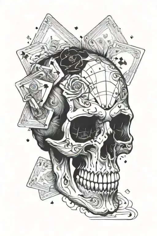 Skull Fading In From Fog Made Of Cards Forming