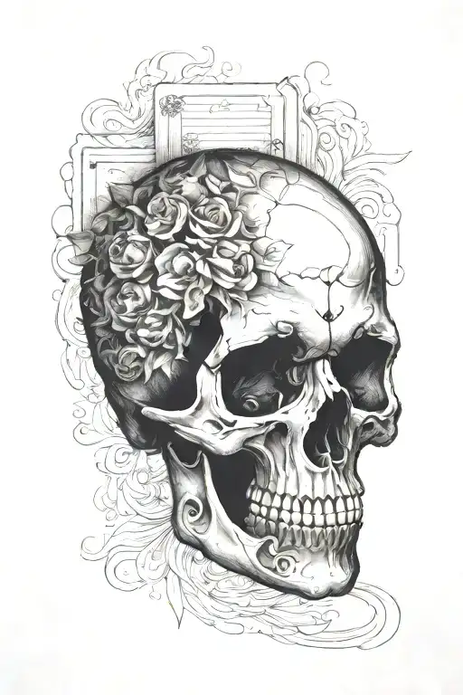 Half Skull Fading Out Into A Fog Made Of Forming Cards