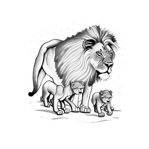 A Lion And Its Three Cubs Exploring A World Map