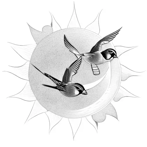 Two Sparrows Flying In Front Of The Sun