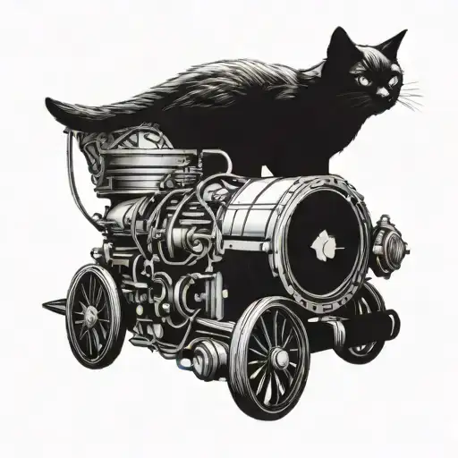 A Spooky Graveyard Scene With A Black Cat Perched On Top Of An Old Aircraft Engine