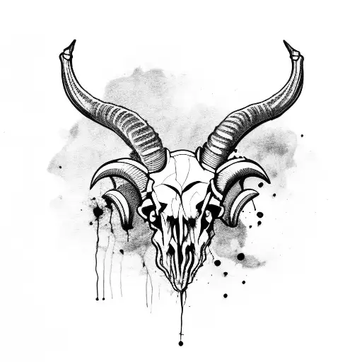Ram Skull With Olive Leaves And Zombie-like Cloth On The Horns