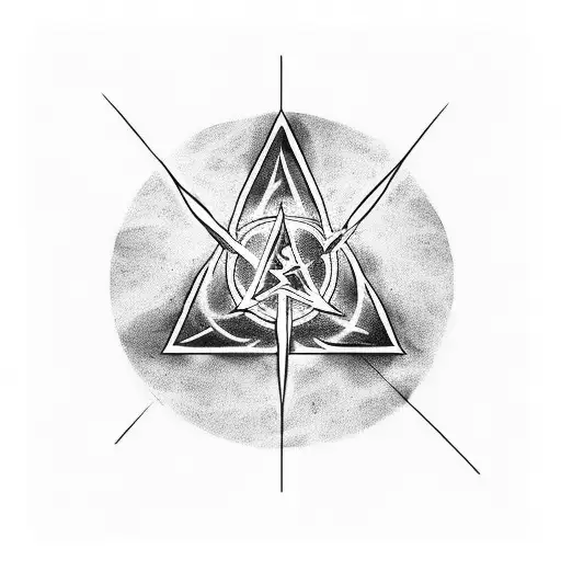 A Blackwork Tattoo Of The Deathly Hallows Symbol Combined With A Radiographer's X-ray Imagery