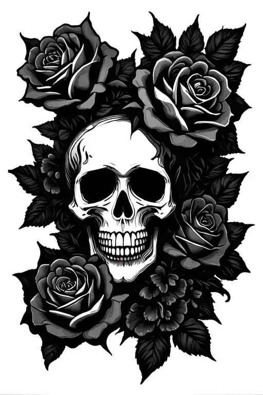 Tribal With Roses And Skull