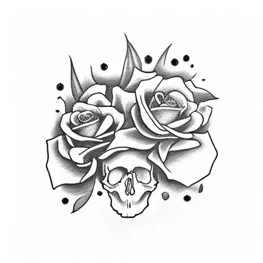 Skull With Blue And Red Roses