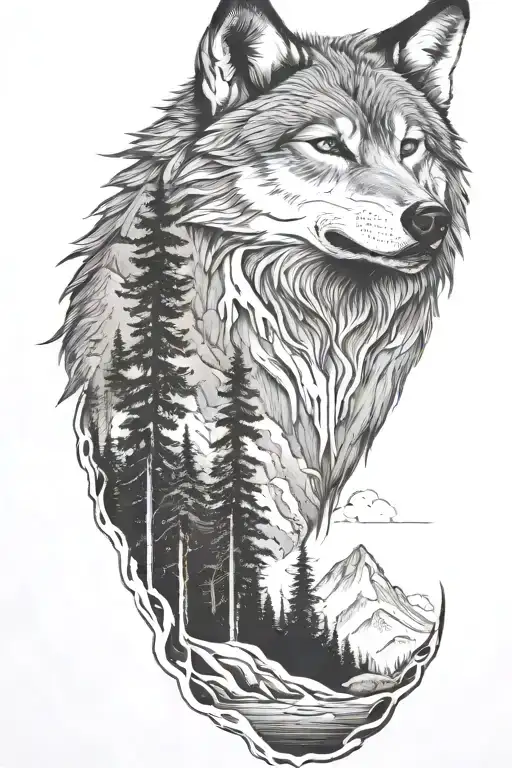 Wolf And Mountains And Trees
