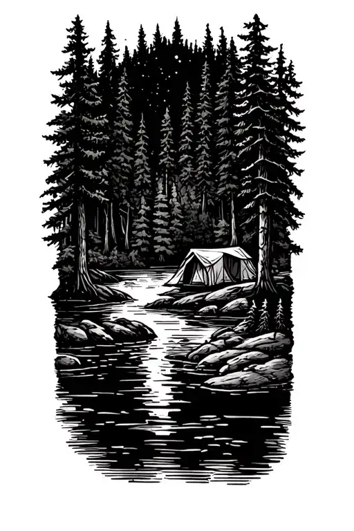 Camping Next To A River In The Forest