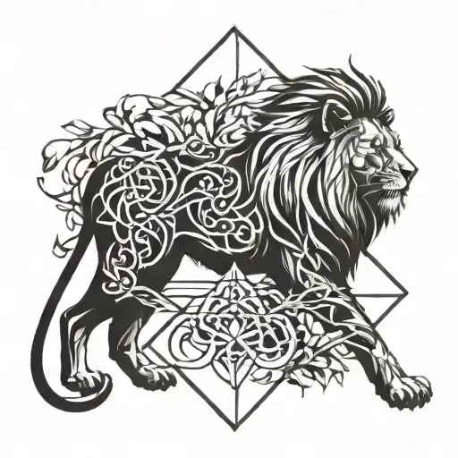 Lion And Geometry With Vines On Outer