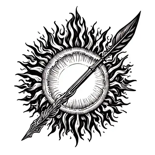 Fire And Sun And Spear Inspired Tattoo Featuring