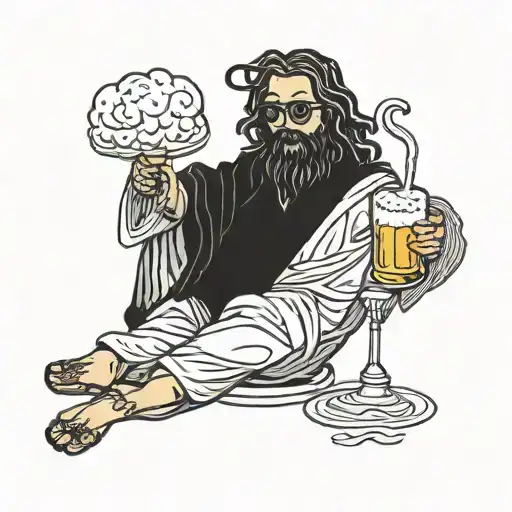 Jesus With Sandals And Beer Bottle And Glases