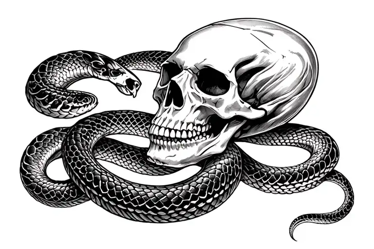 Skull With Shedding Snake Coiled