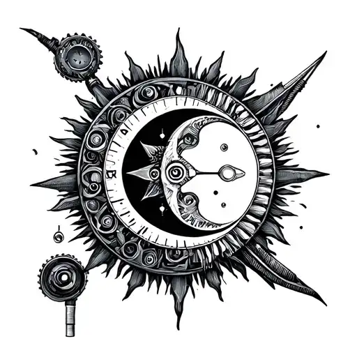 Mechanic Sun And Moon Tattoo Design Inspired