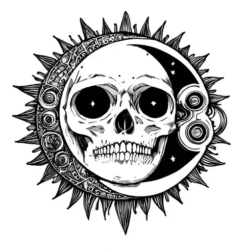 Mechanic Sun And Moon Tattoo Design Inspired