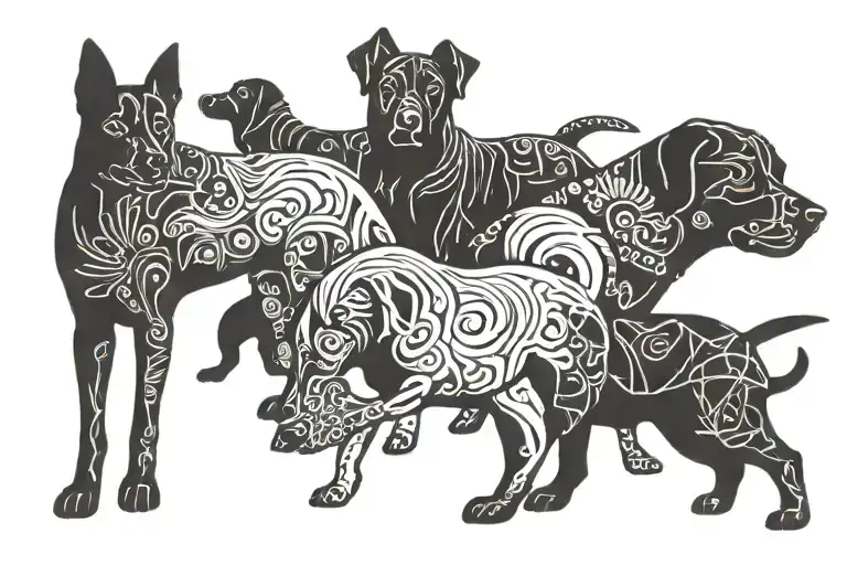 Dogs And Children Silhouette