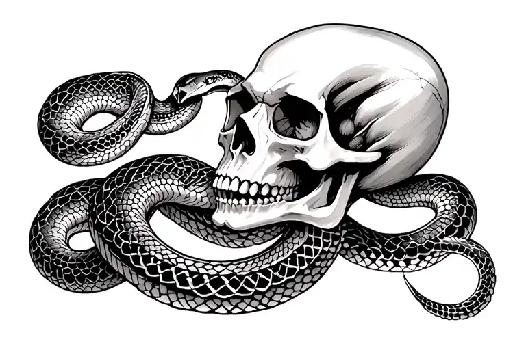 Skull With Shedding Snake Intertwined