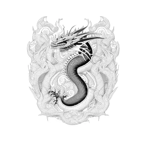 A Dragon Surrounded By Intricate Leaf Patterns