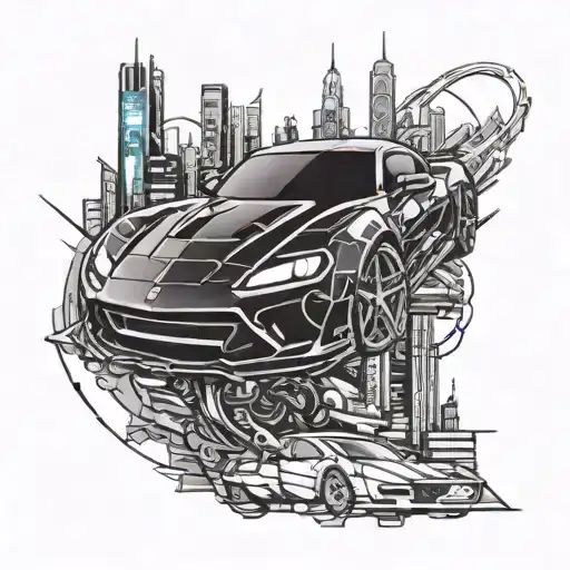 A Futuristic Anime-inspired Sports Car Racing Through A Cyberpunk Cityscape