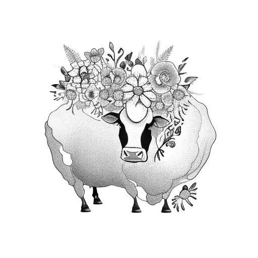 A Cow Playing A Guitar Surrounded By Flowers And Butterflies