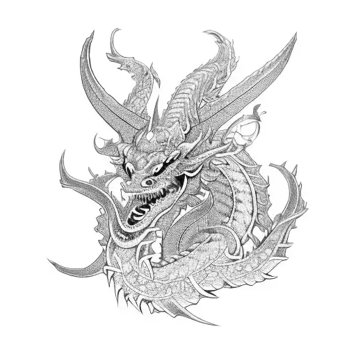 Detailed Ornamented Two Head Dragon In Vikings Style