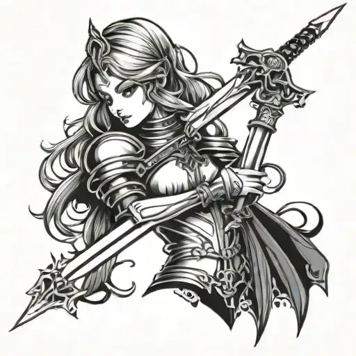 Neotraditional Tattoo About A Knight Girl Holding A Sword