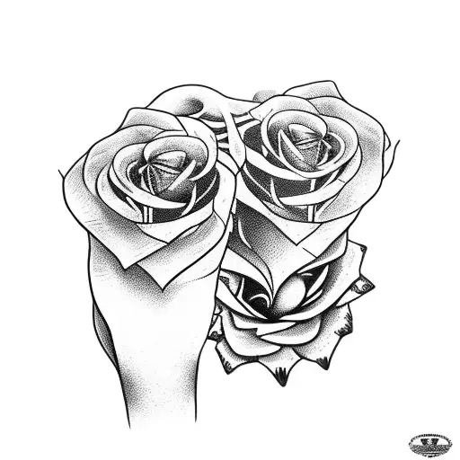 Skeleton Hand With Roses And Clocks And A Snake