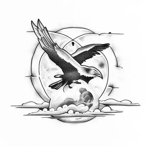 Raven With Moon And Clouds
