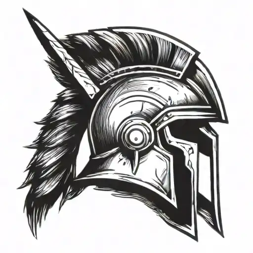 Create An Image Of A Spartan Warrior's Helmet And Spear In A Tattoo Sketch Style