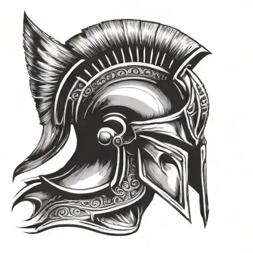 Create An Image Of A Spartan Warrior's Helmet From The Front In A Tattoo Sketch Style