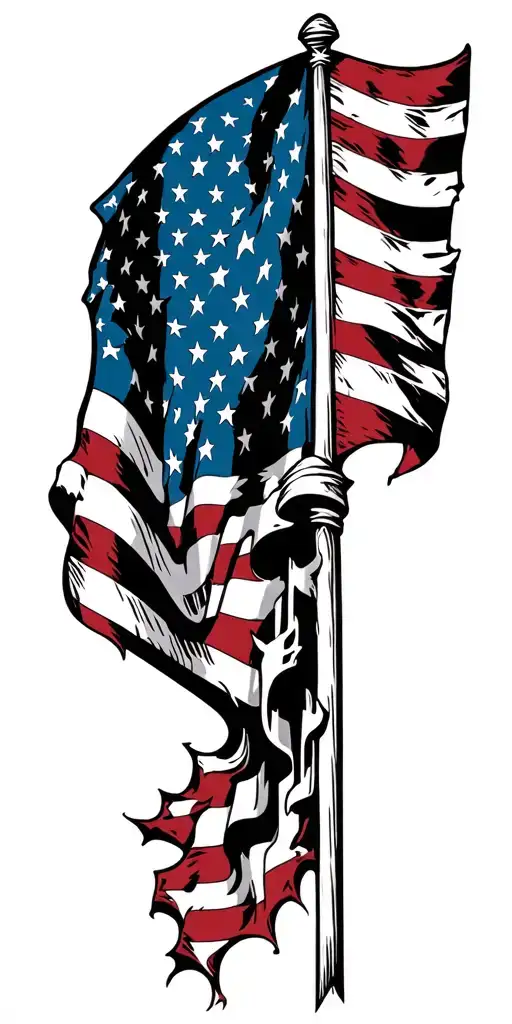 American Flag Waving And Tattered American Flag Spartan