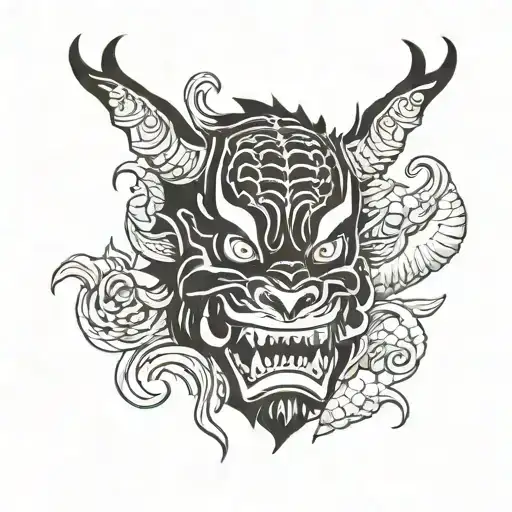 Oni Mask With Hints Of Dragon Features With Koi Fish