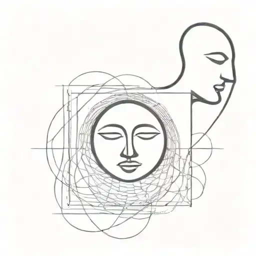 A Minimalist Blackwork Abstract Tattoo Design Depicting The Shadow Self And The Conscious Self