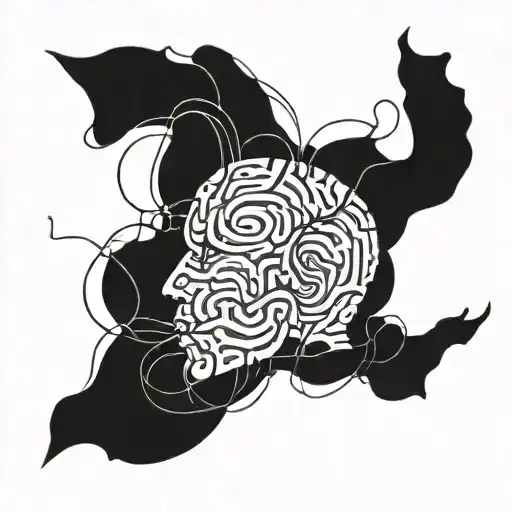 Abstract Psychotherapy Art Using Black Lines And A Human Face Or Brain