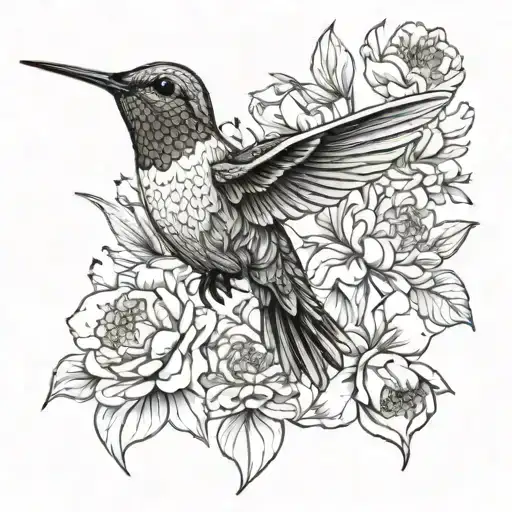 Hummingbird In Peonies Flower