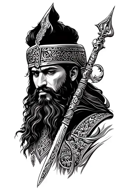 Arabic Warrior Saladin Style Tattoo Design Combining Elements