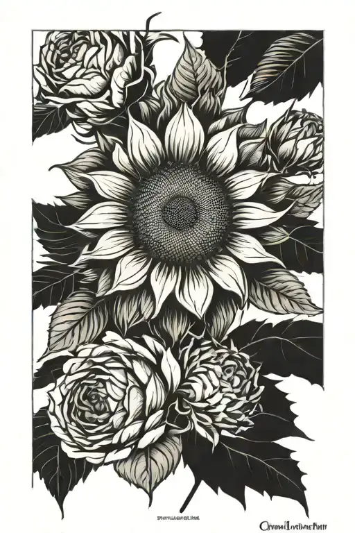 Sunflower And Rose Garden