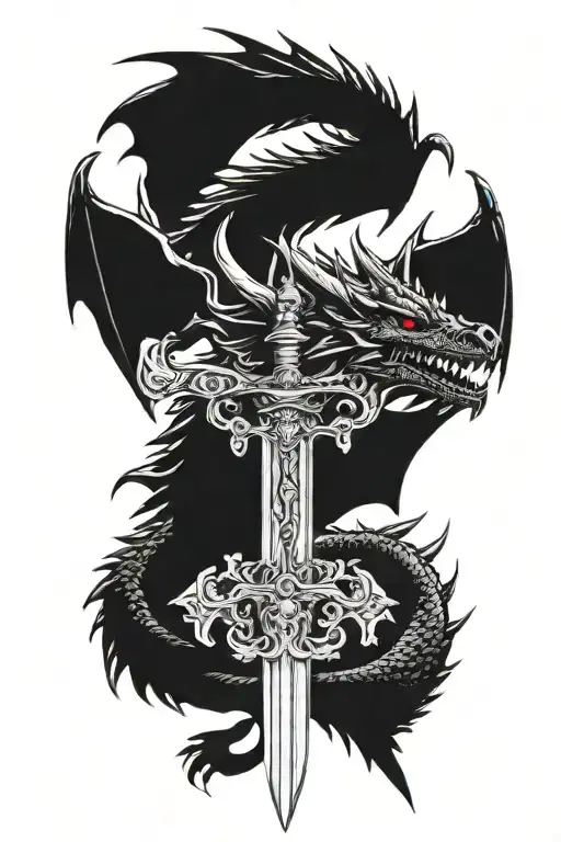 Black And White Medieval Fantasy Game Of Thrones Inspired Dragon Hoarding A Sword